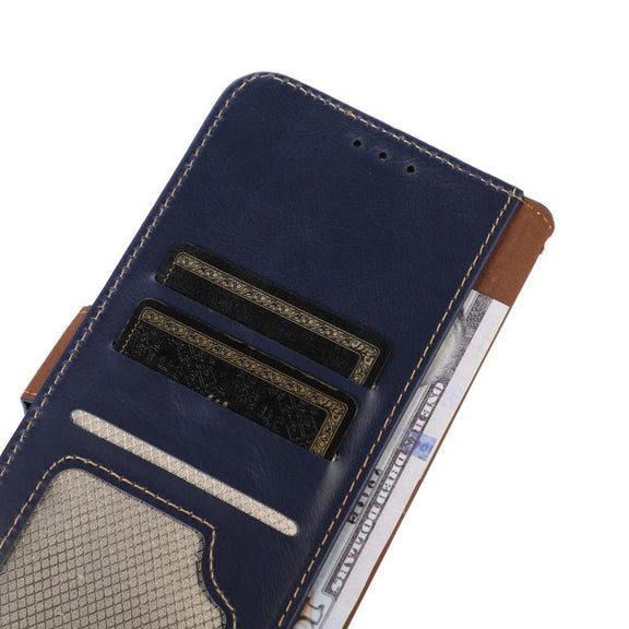 For Motorola Moto G15 4G Magnetic Crazy Horse Texture Genuine Leather Phone Case(Blue)