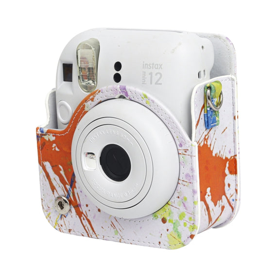 For FUJIFILM instax mini 12 Painted Full Body Leather Case Camera Bag with Strap(Splash Ink Watercolor)