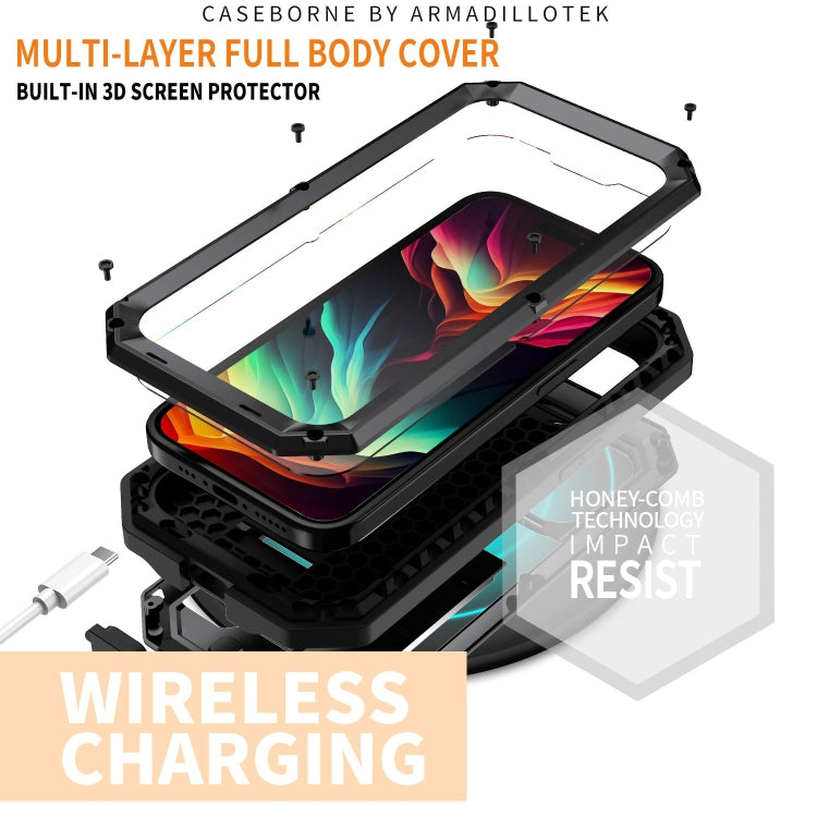 For iPhone 15 Pro Max R-JUST Sliding Camera IP54 Life Water-resistant Holder Phone Case(Black)