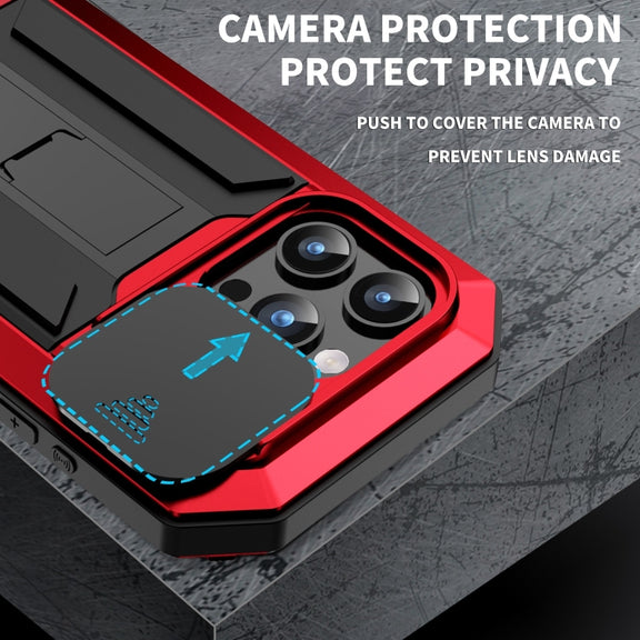 For iPhone 15 Pro Max R-JUST Sliding Camera IP54 Life Water-resistant Holder Phone Case(Red)