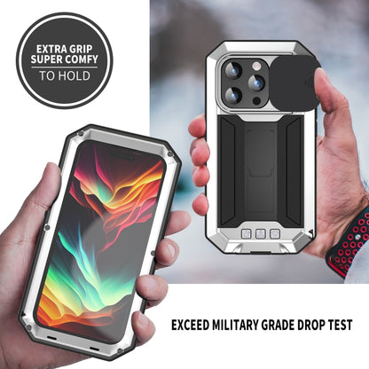 For iPhone 15 Pro Max R-JUST Sliding Camera IP54 Life Waterproof Holder Phone Case(Silver) - free shipping - PMC Jewellery - Order now!