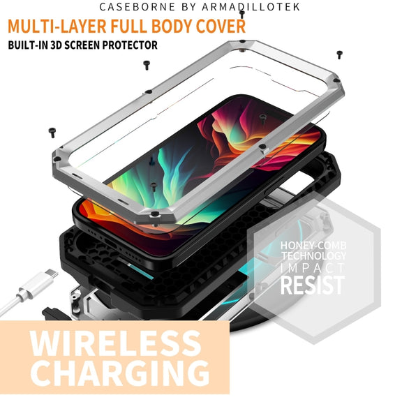 For iPhone 15 Pro R-JUST Sliding Camera IP54 Life Water-resistant Holder Phone Case(Silver)