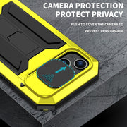 For iPhone 15 Plus R-JUST Sliding Camera IP54 Life Water-resistant Holder Phone Case(Yellow)