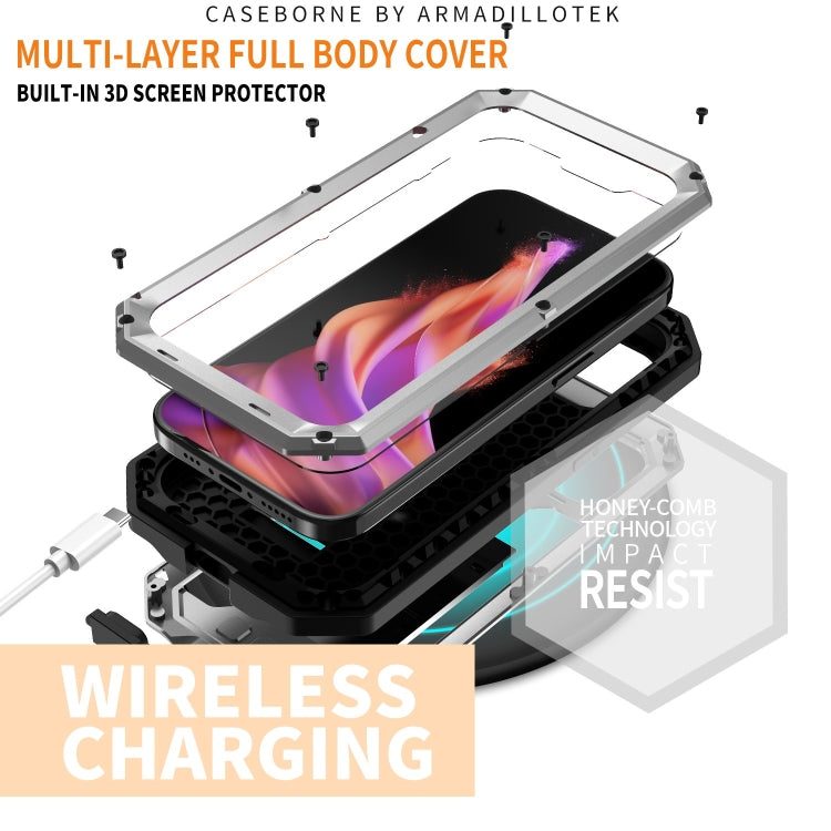 For iPhone 15 Plus R-JUST Sliding Camera IP54 Life Waterproof Holder Phone Case(Silver) - free shipping - PMC TechLife - Order now!