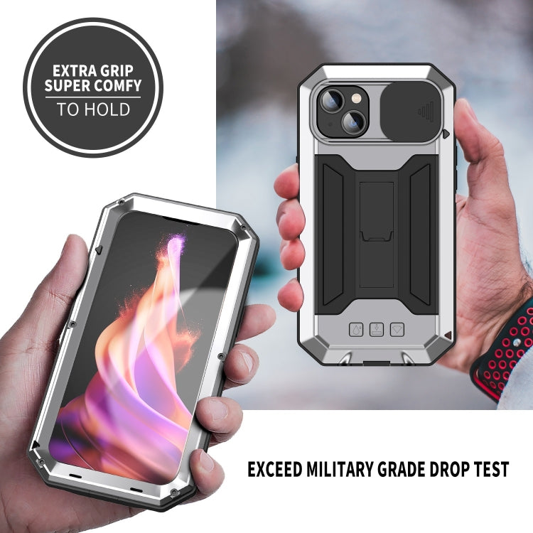 For iPhone 15 Plus R-JUST Sliding Camera IP54 Life Waterproof Holder Phone Case(Silver) - free shipping - PMC TechLife - Order now!