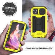 For iPhone 15 R-JUST Sliding Camera IP54 Life Water-resistant Holder Phone Case(Yellow)