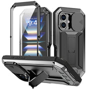 For iPhone 16 R-JUST Sliding Camera IP54 Life Water-resistant Holder Phone Case(Black)