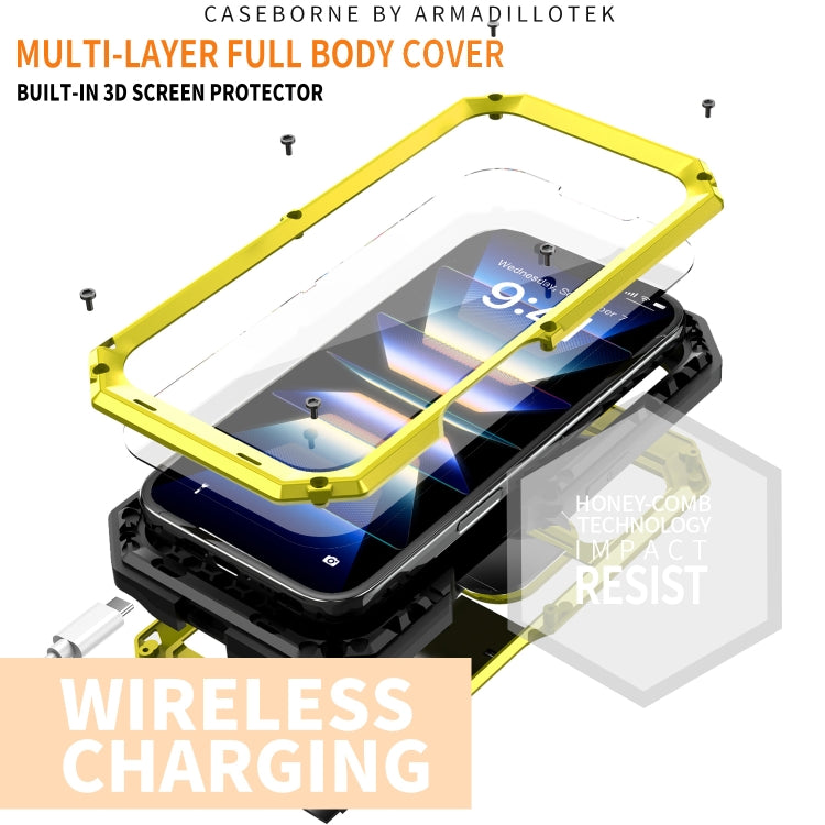 For iPhone 16 R-JUST Sliding Camera IP54 Life Water-resistant Holder Phone Case(Yellow)