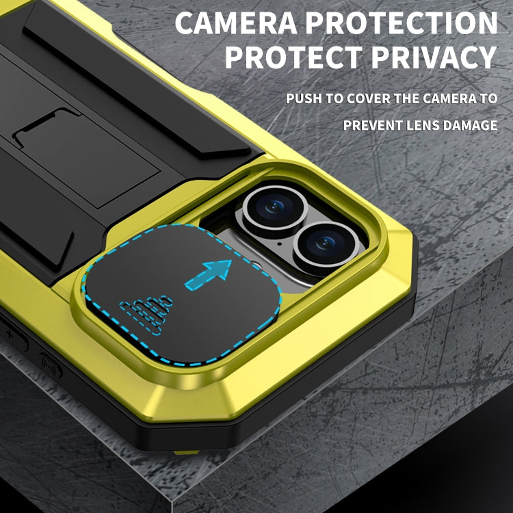 For iPhone 16 R-JUST Sliding Camera IP54 Life Water-resistant Holder Phone Case(Yellow)