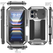 For iPhone 16 R-JUST Sliding Camera IP54 Life Water-resistant Holder Phone Case(Silver)