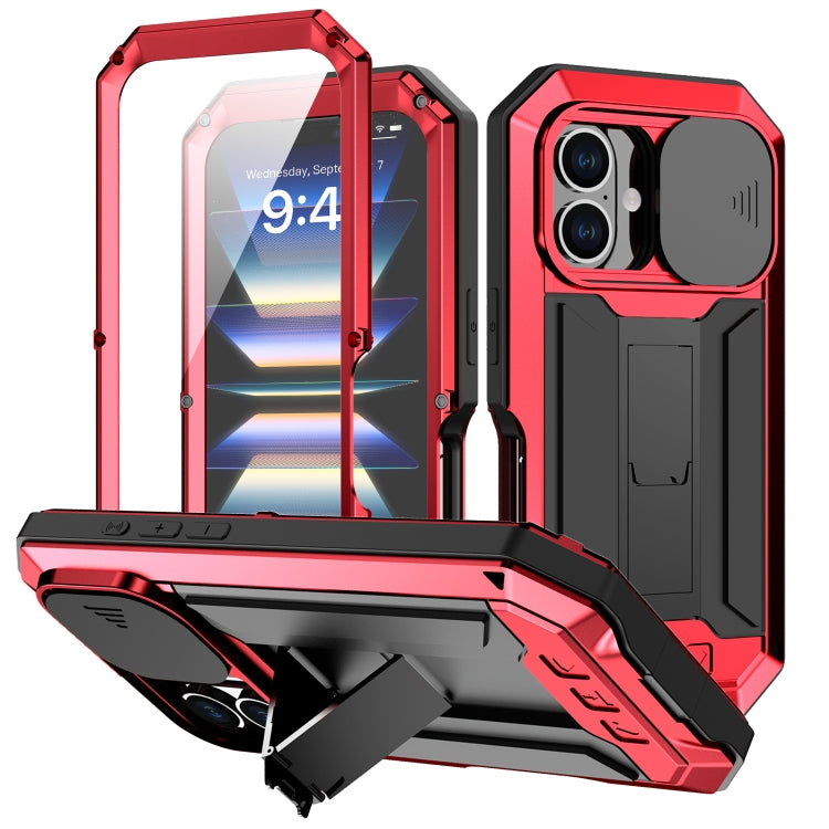 For iPhone 16 Plus R-JUST Sliding Camera IP54 Life Waterproof Holder Phone Case(Red) - free shipping - PMC Jewellery - Order now!