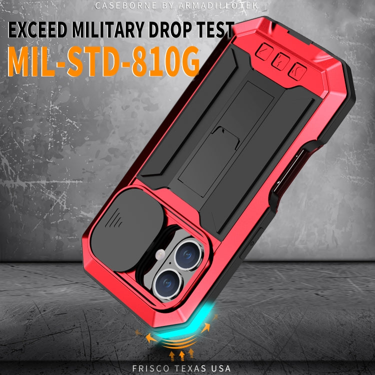 For iPhone 16 Plus R-JUST Sliding Camera IP54 Life Waterproof Holder Phone Case(Red) - free shipping - PMC Jewellery - Order now!