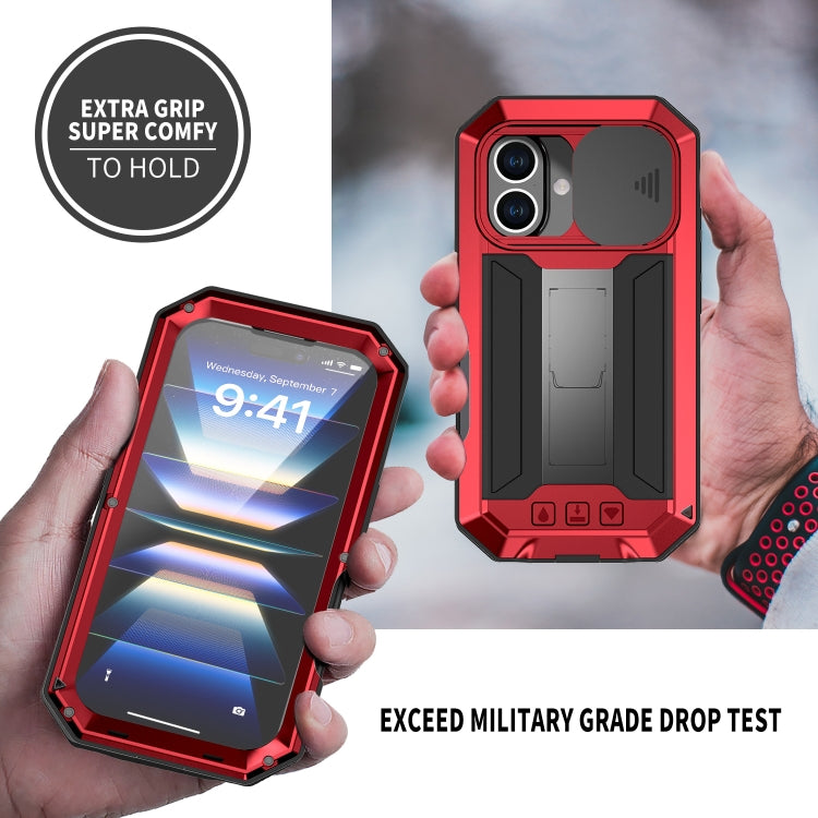 For iPhone 16 Plus R-JUST Sliding Camera IP54 Life Waterproof Holder Phone Case(Red) - free shipping - PMC Jewellery - Order now!