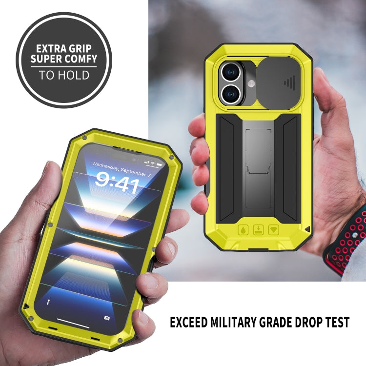 For iPhone 16 Plus R-JUST Sliding Camera IP54 Life Waterproof Holder Phone Case(Yellow) - free shipping - PMC Jewellery - Order now!