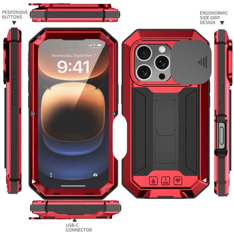 For iPhone 16 Pro Max R-JUST Sliding Camera IP54 Life Waterproof Holder Phone Case(Red) - free shipping - PMC Jewellery - Order now!