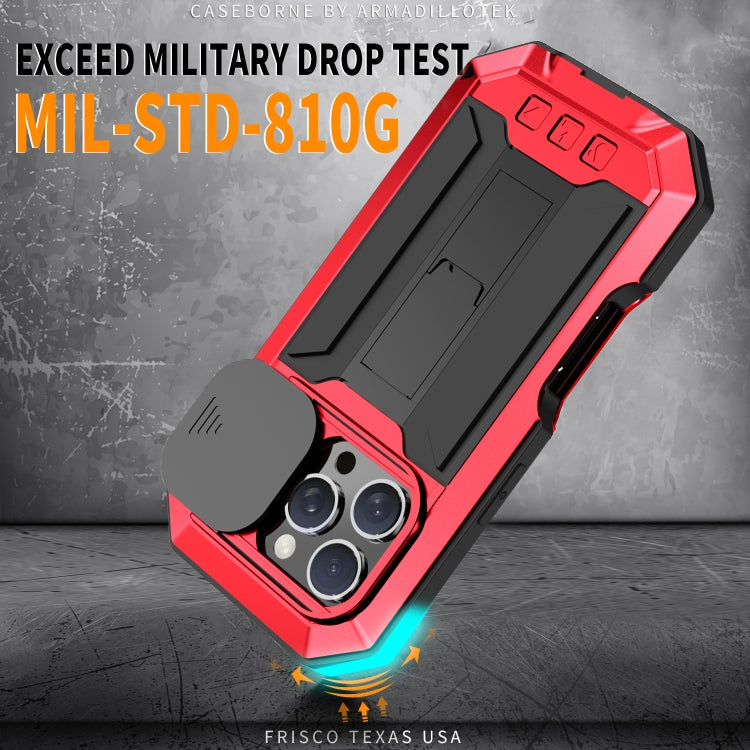 For iPhone 16 Pro Max R-JUST Sliding Camera IP54 Life Waterproof Holder Phone Case(Red) - free shipping - PMC Jewellery - Order now!