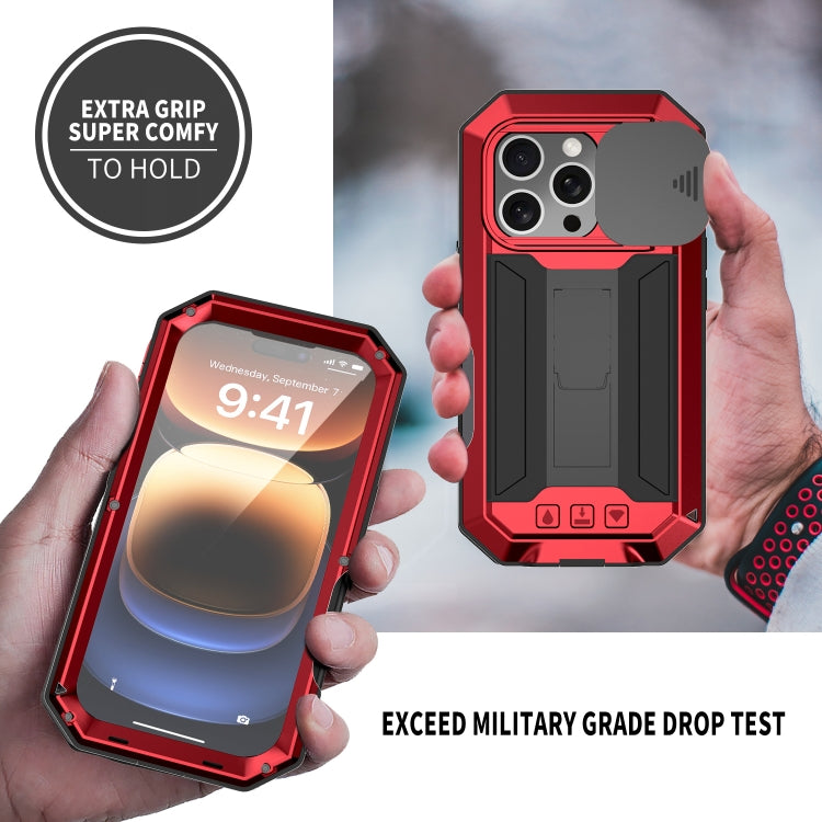 For iPhone 16 Pro Max R-JUST Sliding Camera IP54 Life Water-resistant Holder Phone Case(Red)