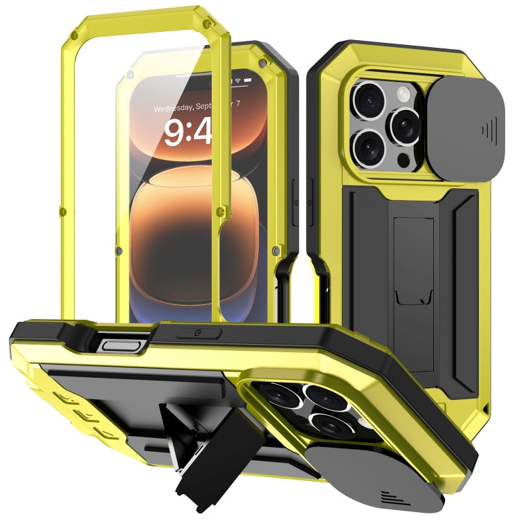 For iPhone 16 Pro Max R-JUST Sliding Camera IP54 Life Waterproof Holder Phone Case(Yellow) - free shipping - PMC Jewellery - Order now!