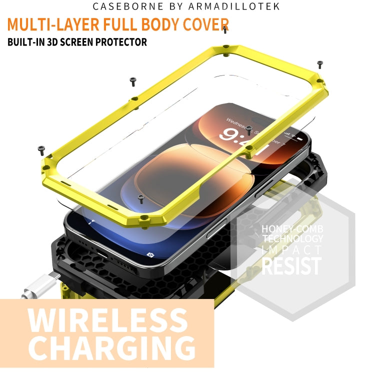 For iPhone 16 Pro Max R-JUST Sliding Camera IP54 Life Waterproof Holder Phone Case(Yellow) - free shipping - PMC Jewellery - Order now!