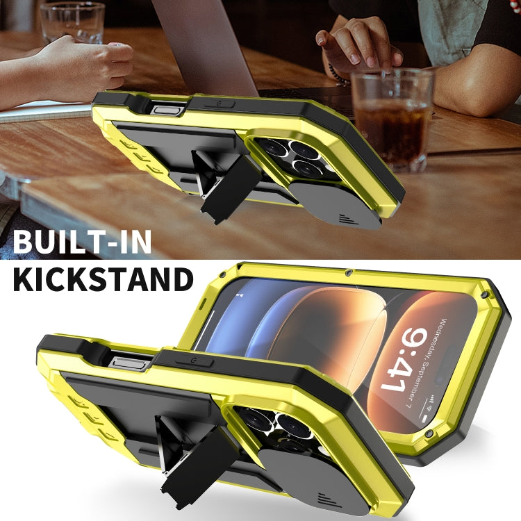 For iPhone 16 Pro Max R-JUST Sliding Camera IP54 Life Waterproof Holder Phone Case(Yellow) - free shipping - PMC Jewellery - Order now!