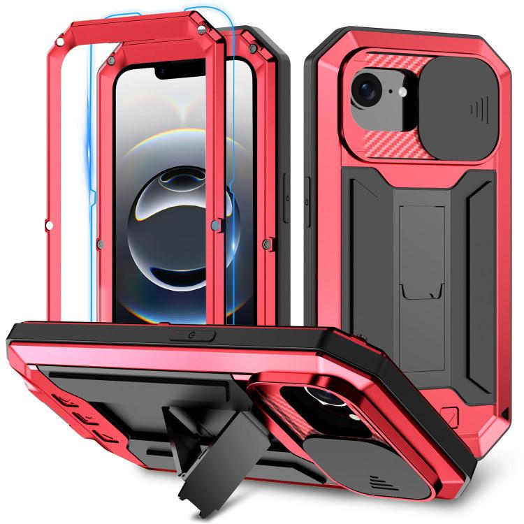 For iPhone 16e R-JUST Sliding Camera IP54 Life Waterproof Holder Phone Case(Red) - iPhone 16e Cases by R-JUST | Online Shopping South Africa | PMC TechLife | Buy Now Pay Later Mobicred