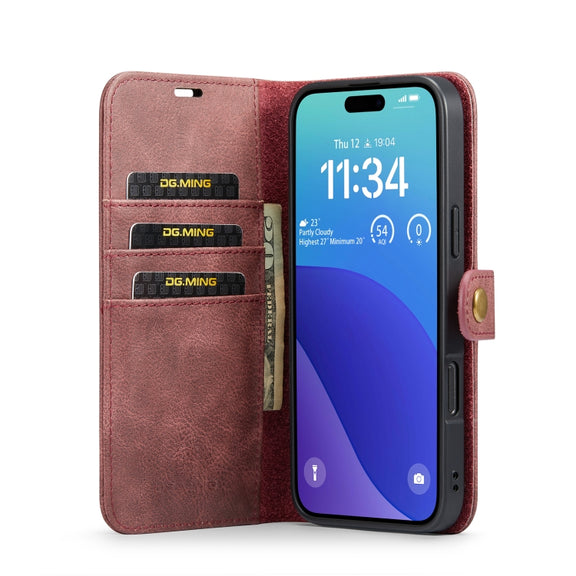 For iPhone 16 Pro Max DG.MING Crazy Horse Texture Detachable Magnetic Leather Phone Case(Red)