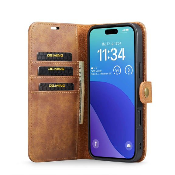 For iPhone 16 Pro DG.MING Crazy Horse Texture Detachable Magnetic Leather Phone Case(Brown)