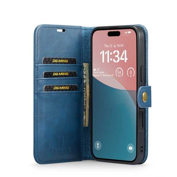 For iPhone 16 Plus DG.MING Crazy Horse Texture Detachable Magnetic Leather Phone Case(Blue)