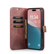 For iPhone 16 DG.MING Crazy Horse Texture Detachable Magnetic Leather Phone Case(Red)