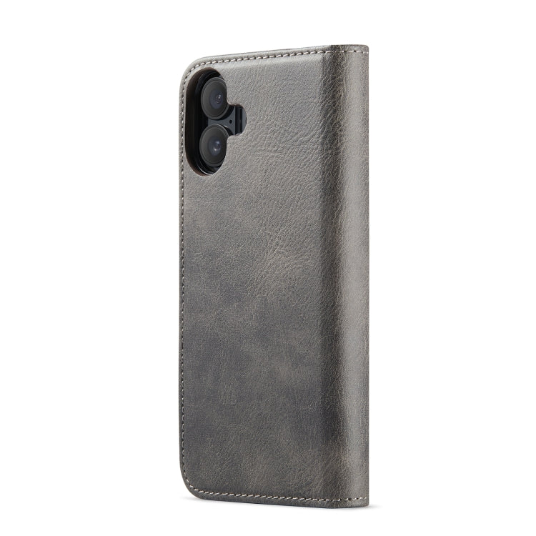For iPhone 16 DG.MING Crazy Horse Texture Detachable Magnetic Leather Phone Case(Grey)