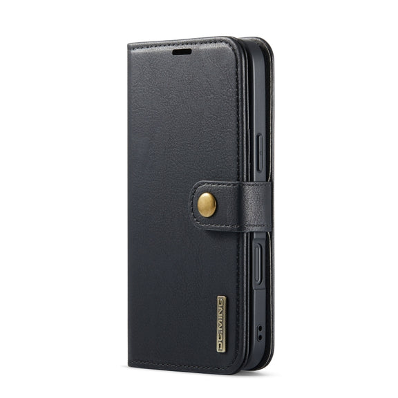 For iPhone 16 DG.MING Crazy Horse Texture Detachable Magnetic Leather Phone Case(Black)