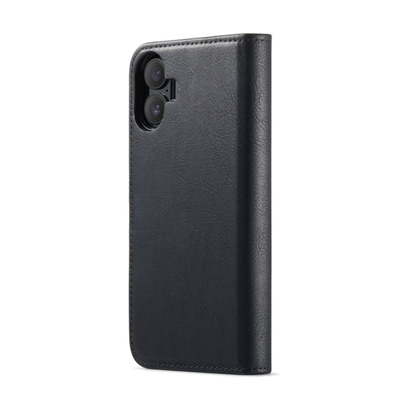 For iPhone 16 DG.MING Crazy Horse Texture Detachable Magnetic Leather Phone Case(Black)