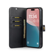 For iPhone 16 DG.MING Crazy Horse Texture Detachable Magnetic Leather Phone Case(Black)