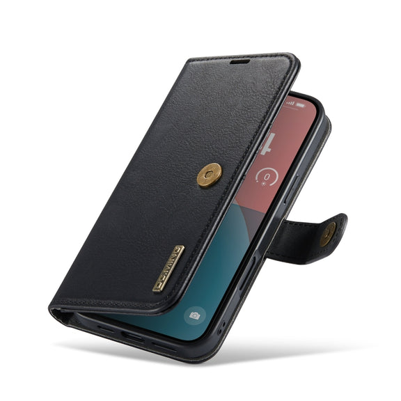 For iPhone 16 DG.MING Crazy Horse Texture Detachable Magnetic Leather Phone Case(Black)