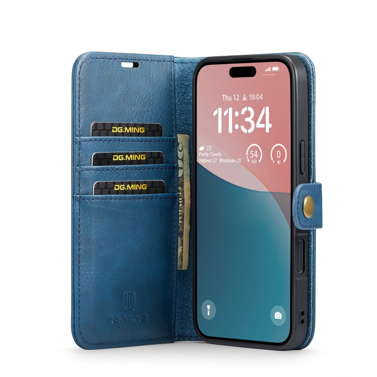 For iPhone 16 DG.MING Crazy Horse Texture Detachable Magnetic Leather Phone Case(Blue)