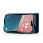 For iPhone 16 DG.MING Crazy Horse Texture Detachable Magnetic Leather Phone Case(Blue)