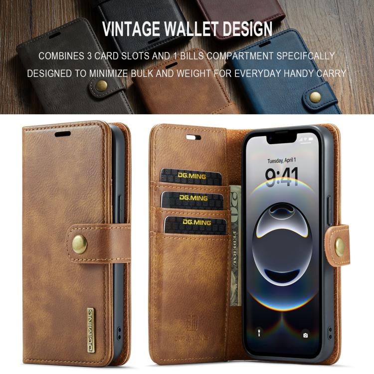 For iPhone 16e DG.MING Crazy Horse Texture Detachable Magnetic Leather Phone Case(Brown)