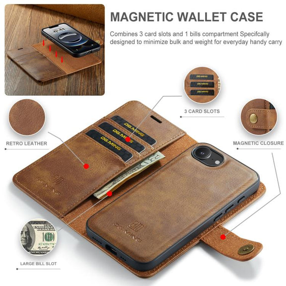For iPhone 16e DG.MING Crazy Horse Texture Detachable Magnetic Leather Phone Case(Brown)