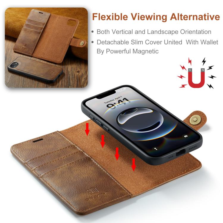 For iPhone 16e DG.MING Crazy Horse Texture Detachable Magnetic Leather Phone Case(Brown)
