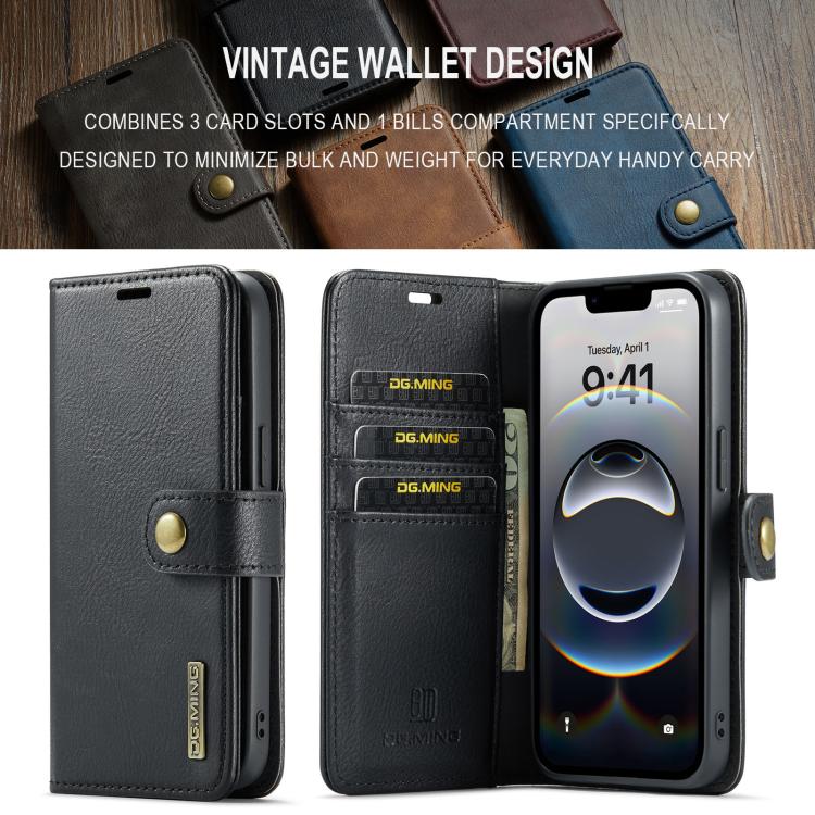 For iPhone 16e DG.MING Crazy Horse Texture Detachable Magnetic Leather Phone Case(Black) - free shipping - PMc TechLife - Order now!