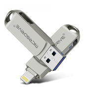 MicroDrive 2 In 1  8 Pin + USB 2.0 Portable Metal USB Flash Disk, Capacity:32GB(Silver)