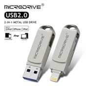 MicroDrive 2 In 1  8 Pin + USB 2.0 Portable Metal USB Flash Disk, Capacity:32GB(Silver)
