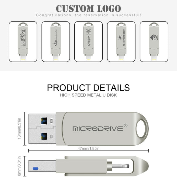 MicroDrive 2 In 1  8 Pin + USB 2.0 Portable Metal USB Flash Disk, Capacity:32GB(Silver)