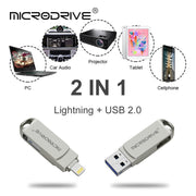 MicroDrive 2 In 1  8 Pin + USB 2.0 Portable Metal USB Flash Disk, Capacity:32GB(Silver)