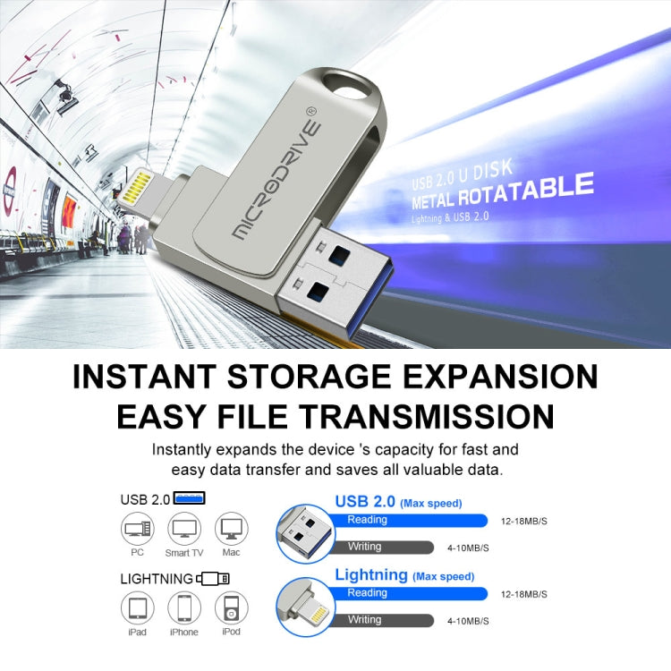 MicroDrive 2 In 1  8 Pin + USB 2.0 Portable Metal USB Flash Disk, Capacity:32GB(Silver)
