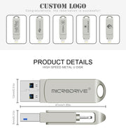 MicroDrive 2 In 1  8 Pin + USB 2.0 Portable Metal USB Flash Disk, Capacity:64GB(Silver)