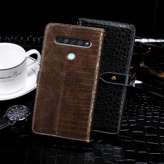 For LG K61 idewei Crocodile Texture Horizontal Flip Leather Case with Holder & Card Slots & Wallet(Black)
