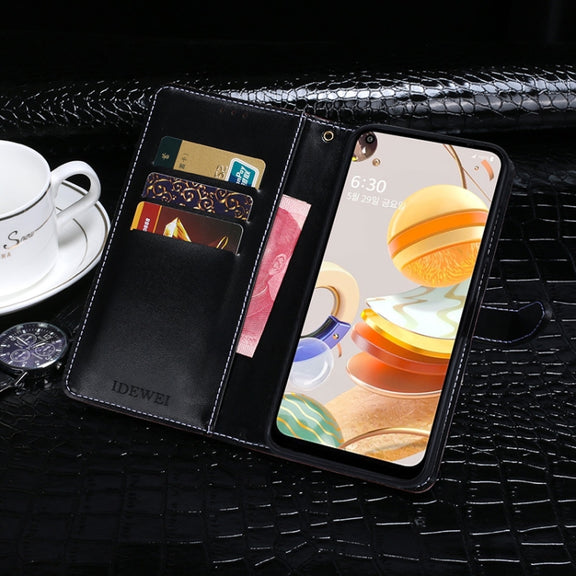 For LG K61 idewei Crocodile Texture Horizontal Flip Leather Case with Holder & Card Slots & Wallet(Black)