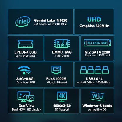 GXMO N42 Windows 11 Intel Gemini Lake N4020C Mini PC NVME SSD WiFi Mini Desktop Computer, Specification:6GB+64GB+256GB(Black) - free shipping - PMC Jewellery - Order now!
