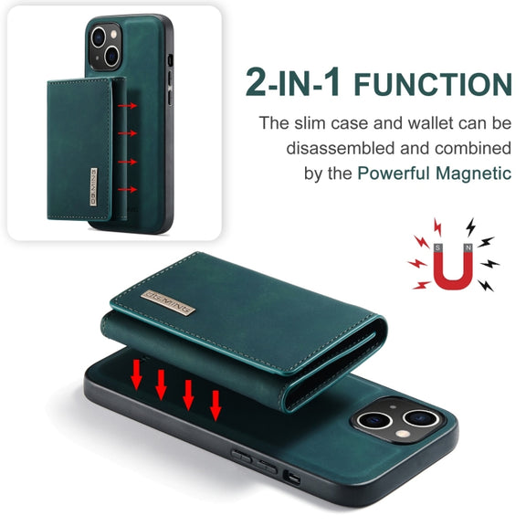 For iPhone 15 DG.MING M1 Series 3-Fold Multi Card Wallet Leather Phone Case(Green)